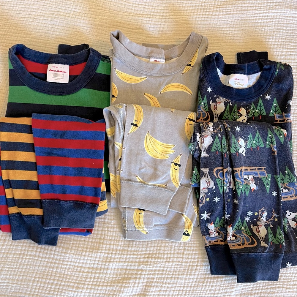 Hanna Andersson Long John pajamas Stripes Banana Frozen Disney Olaf 140 10 Lot